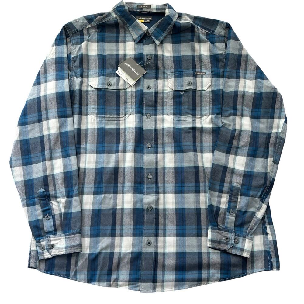 Eddie Bauer Travex FreeDry Expedition Travel Blue Plaid Flannel Shirt 2XLT NWT